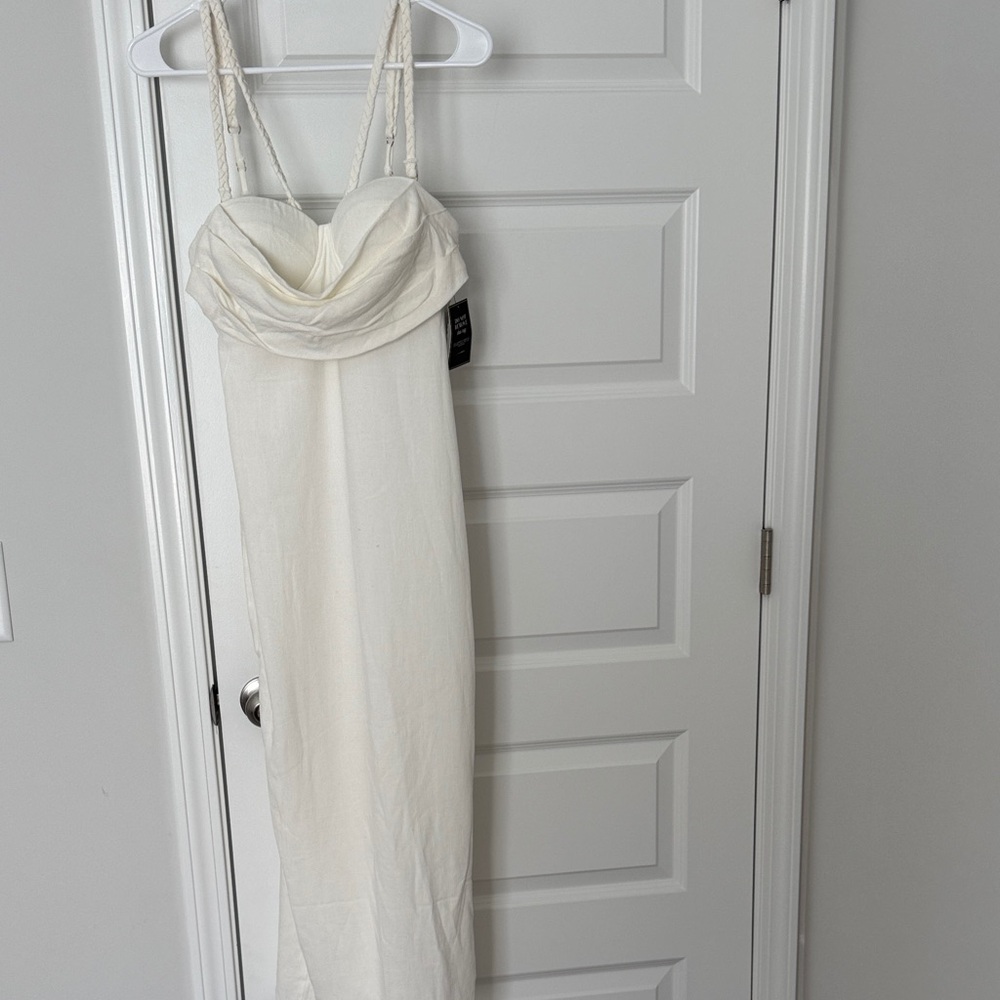 Cream Draped Bust Maxi Dress with Double Spaghetti Straps